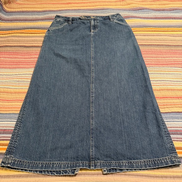 Eddie Bauer Dresses & Skirts - Eddie Bauer Womens Denim Maxi‎ Skirt Size 6 Blue A Line Button Fly Cotton